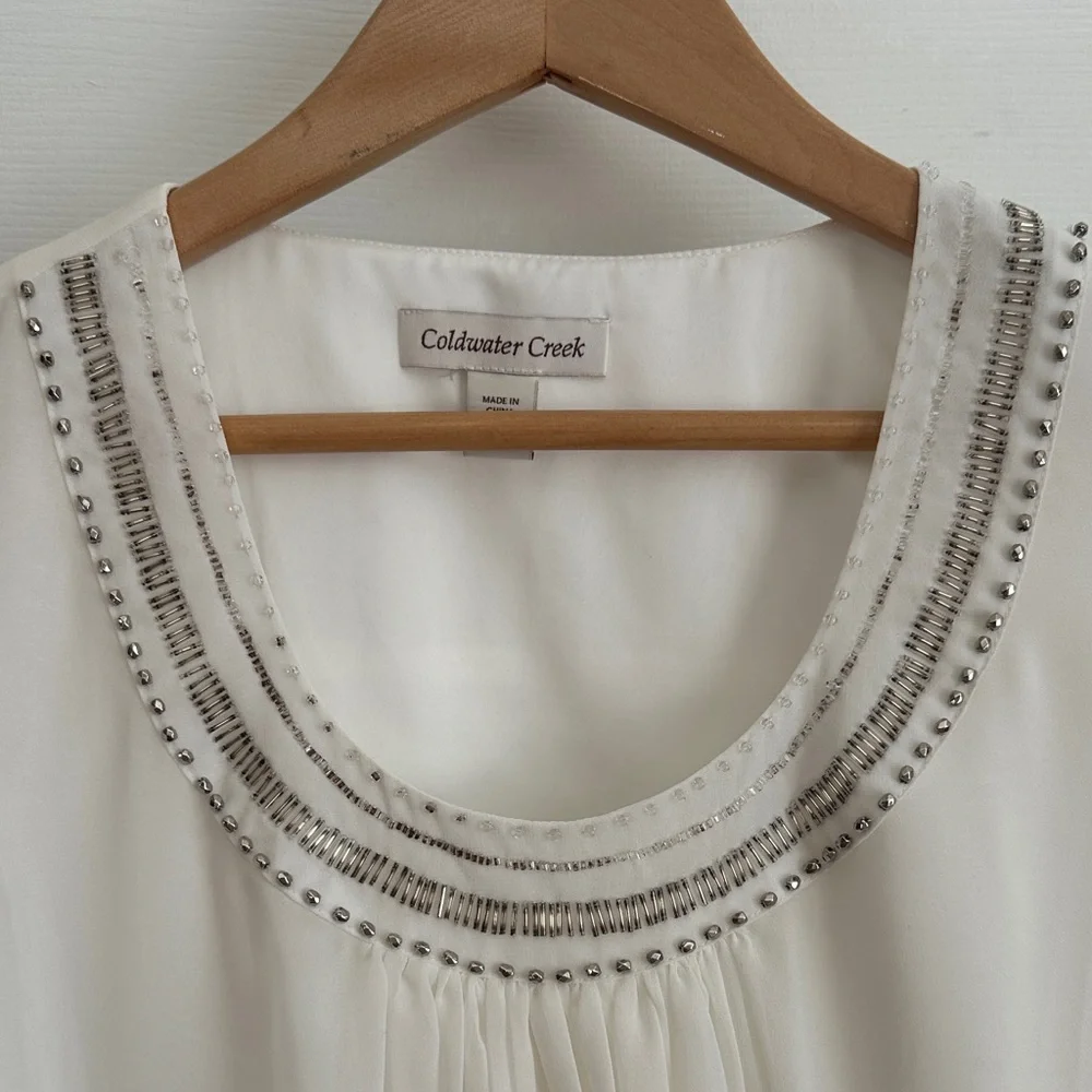 Coldwater Creek White Beaded Blouse - Picture 6 of 7